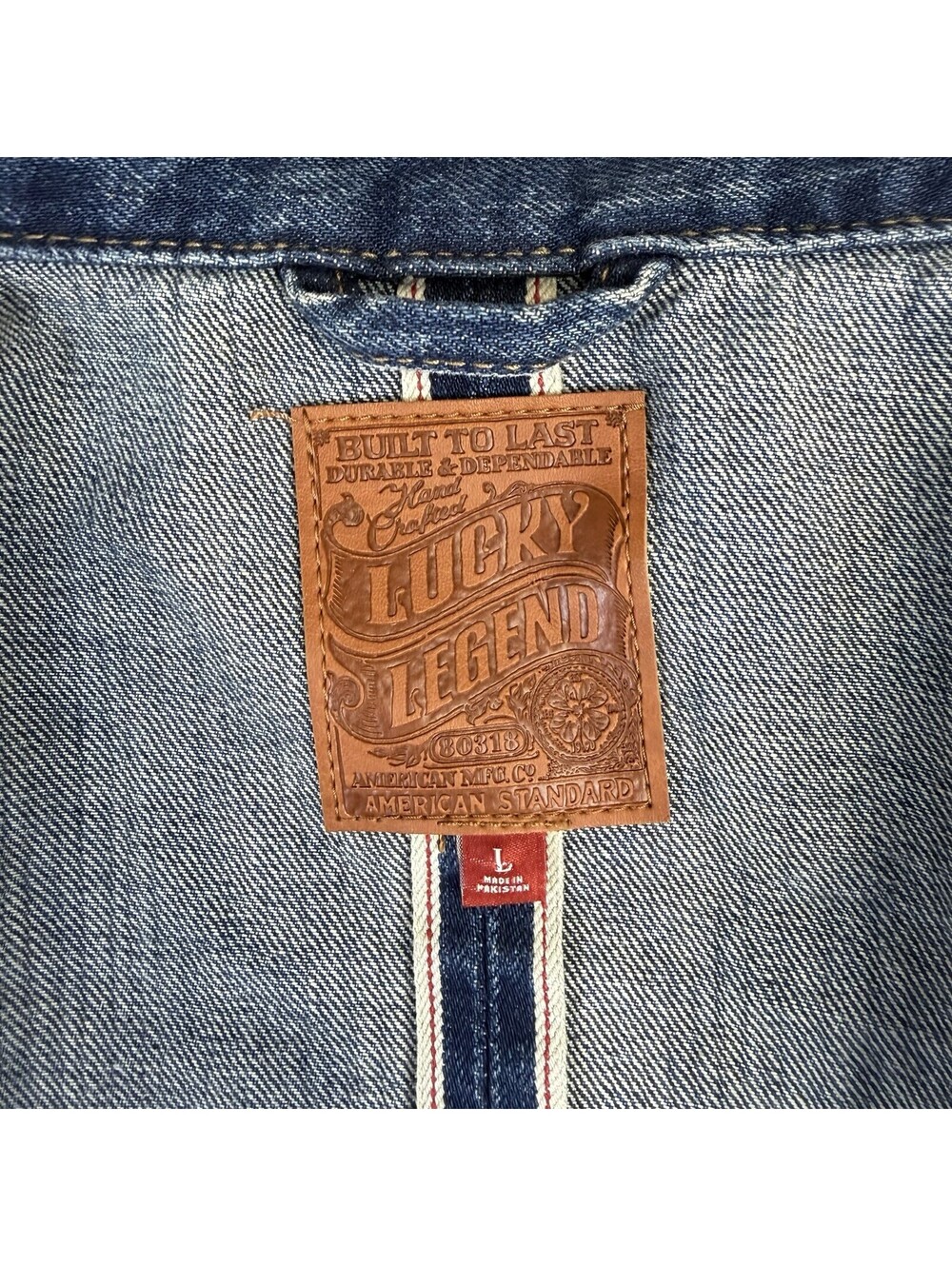 Lucky Brand Legend Selvedge Denim Trucker Jacket Mens Large Blue Buckle Back - Picture 6 of 9